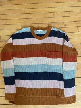 Madewell Multicolor Striped Crewneck Sweater in Rust, Navy & Light Blue